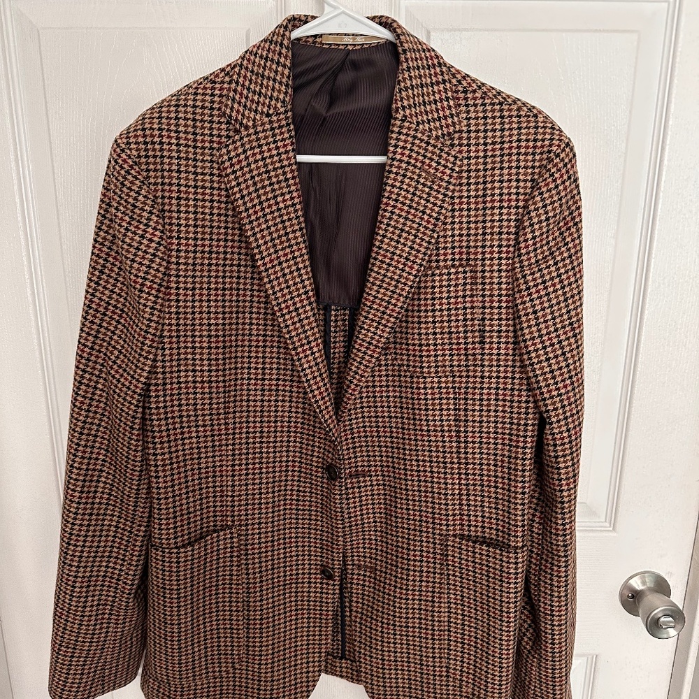 Tweed Jacket Boot Legged Brown Wool Blend Lined Size Medium
